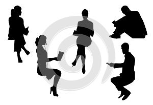 Vector image of silhouettes of seated people.